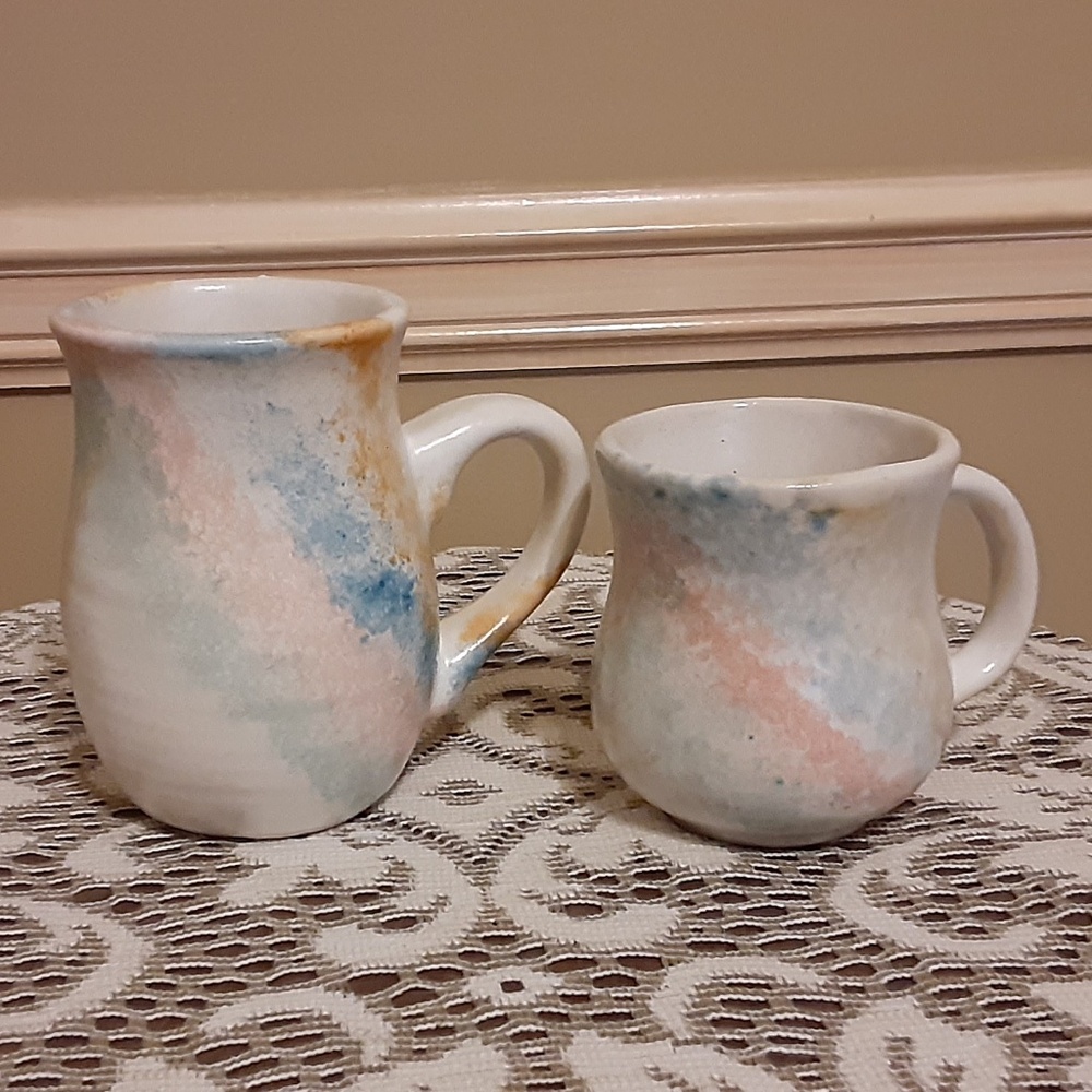 Artisan Vintage Pastel Pottery Mug Set
